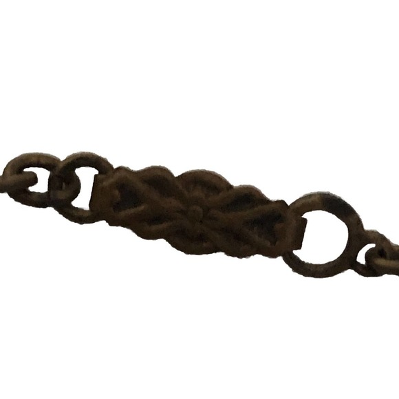 Vintage Necklace Coral Colored Celluloid Carved Rose Gold Tone Chain Fillagree - Picture 3 of 9